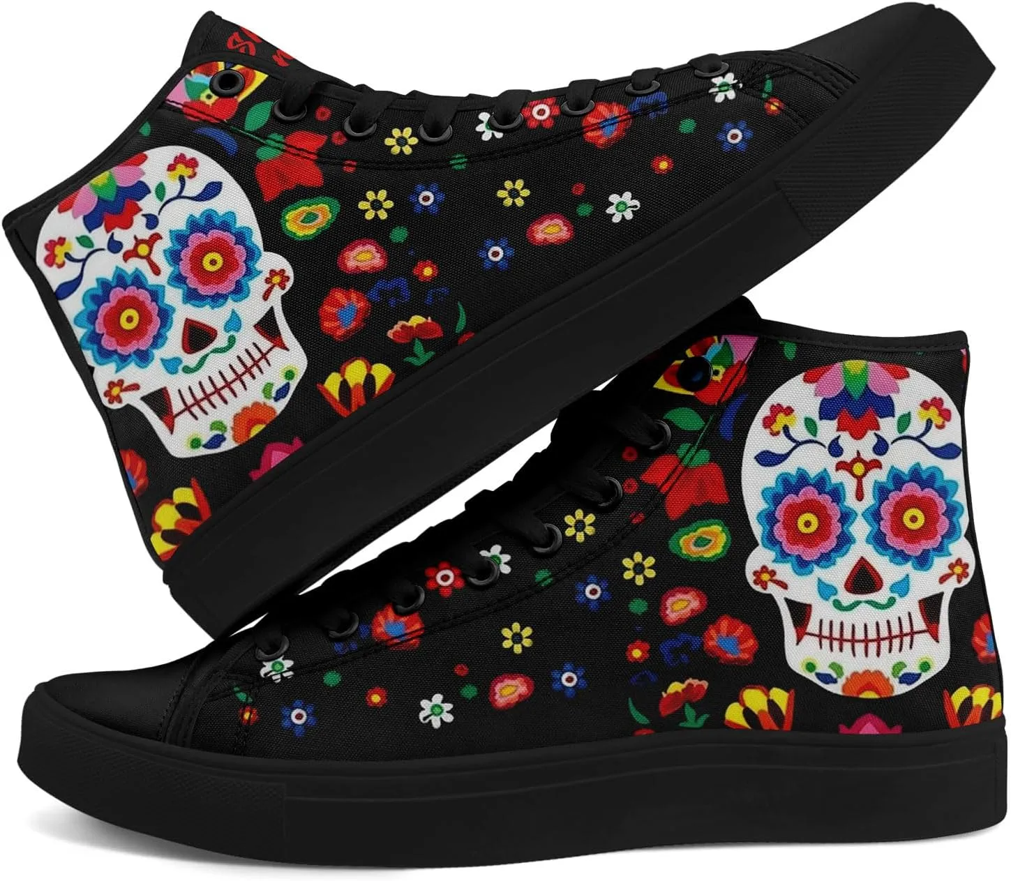 Skull Fashion High-Top Canvas Sneakers for Men Women Casual Tennis Shoes Classic Lace Up Walking Shoes