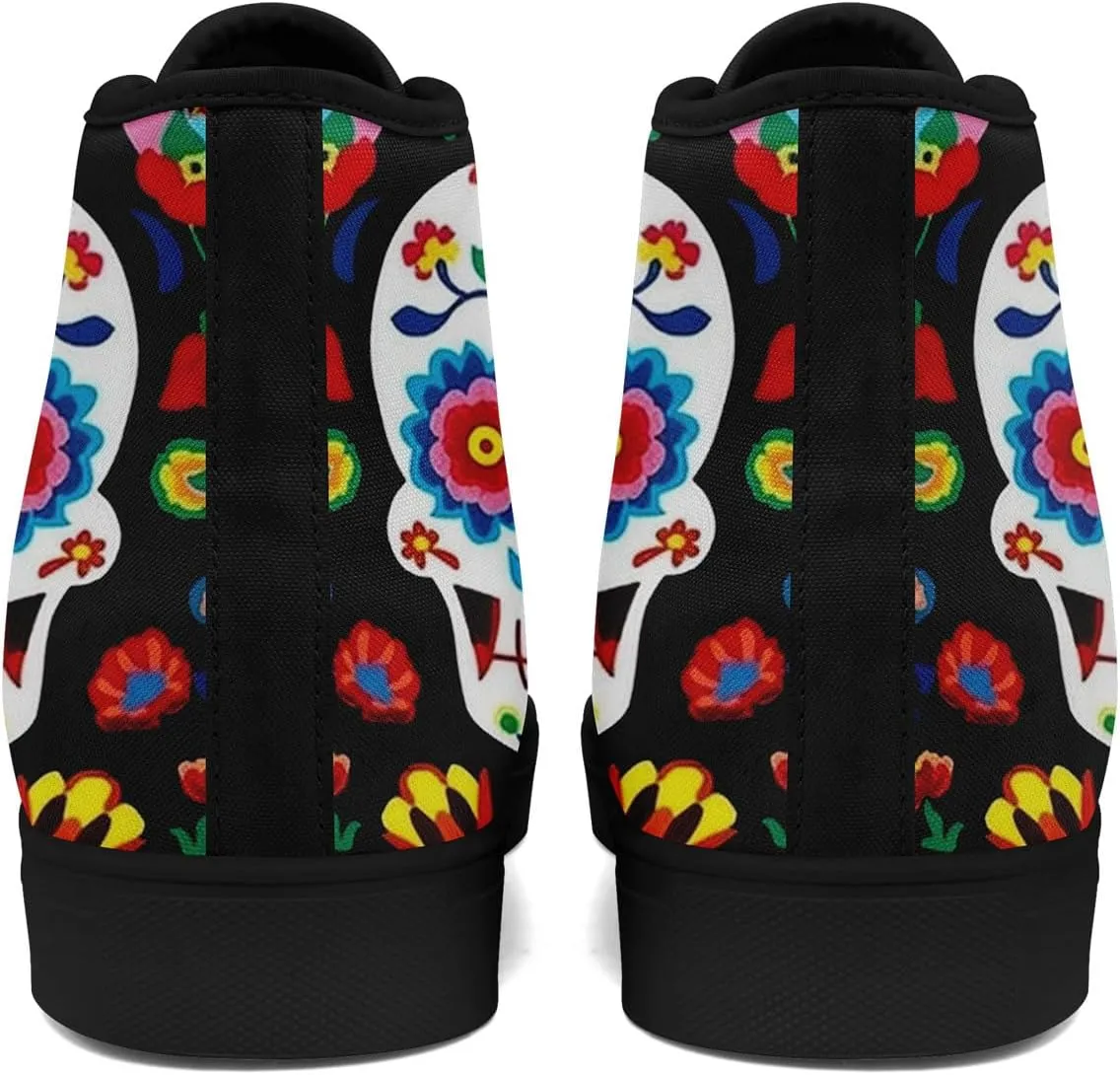 Skull Fashion High-Top Canvas Sneakers for Men Women Casual Tennis Shoes Classic Lace Up Walking Shoes