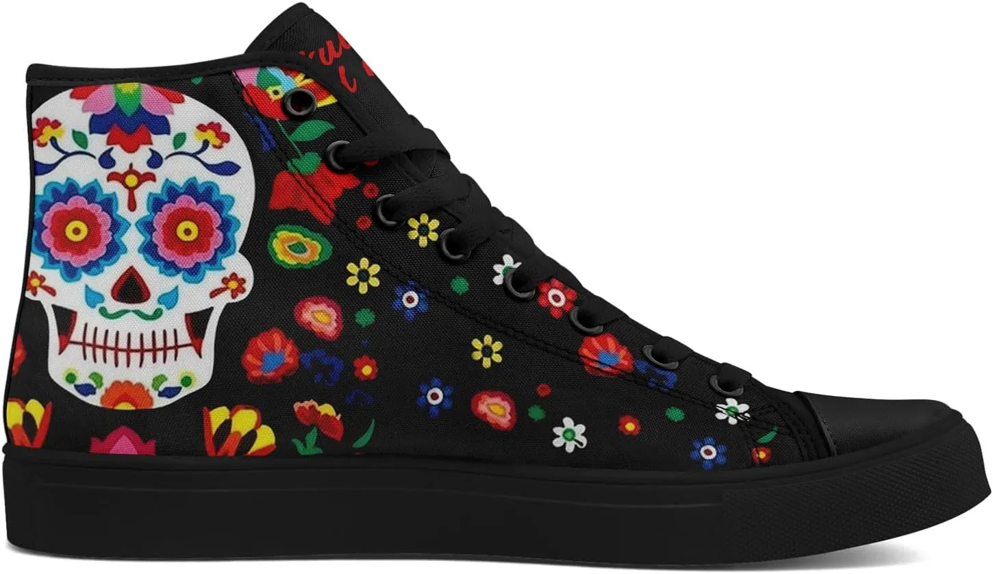 Skull Fashion High-Top Canvas Sneakers for Men Women Casual Tennis Shoes Classic Lace Up Walking Shoes