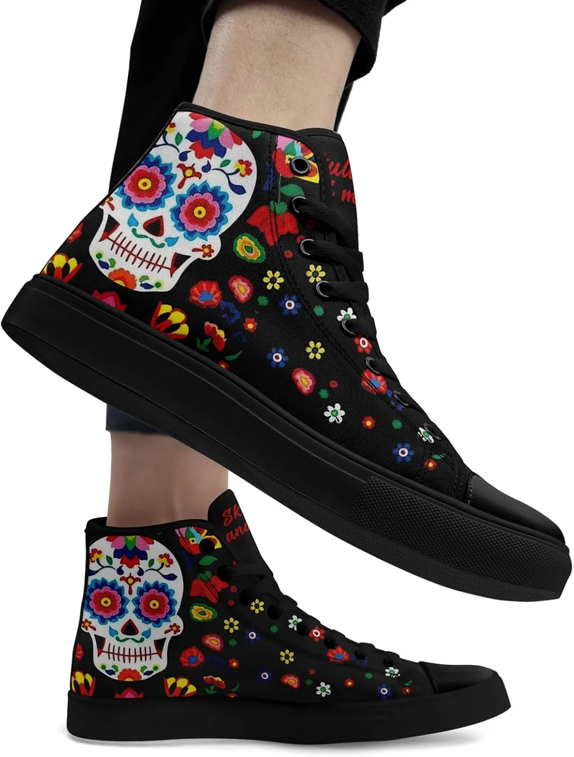 Skull Fashion High-Top Canvas Sneakers for Men Women Casual Tennis Shoes Classic Lace Up Walking Shoes