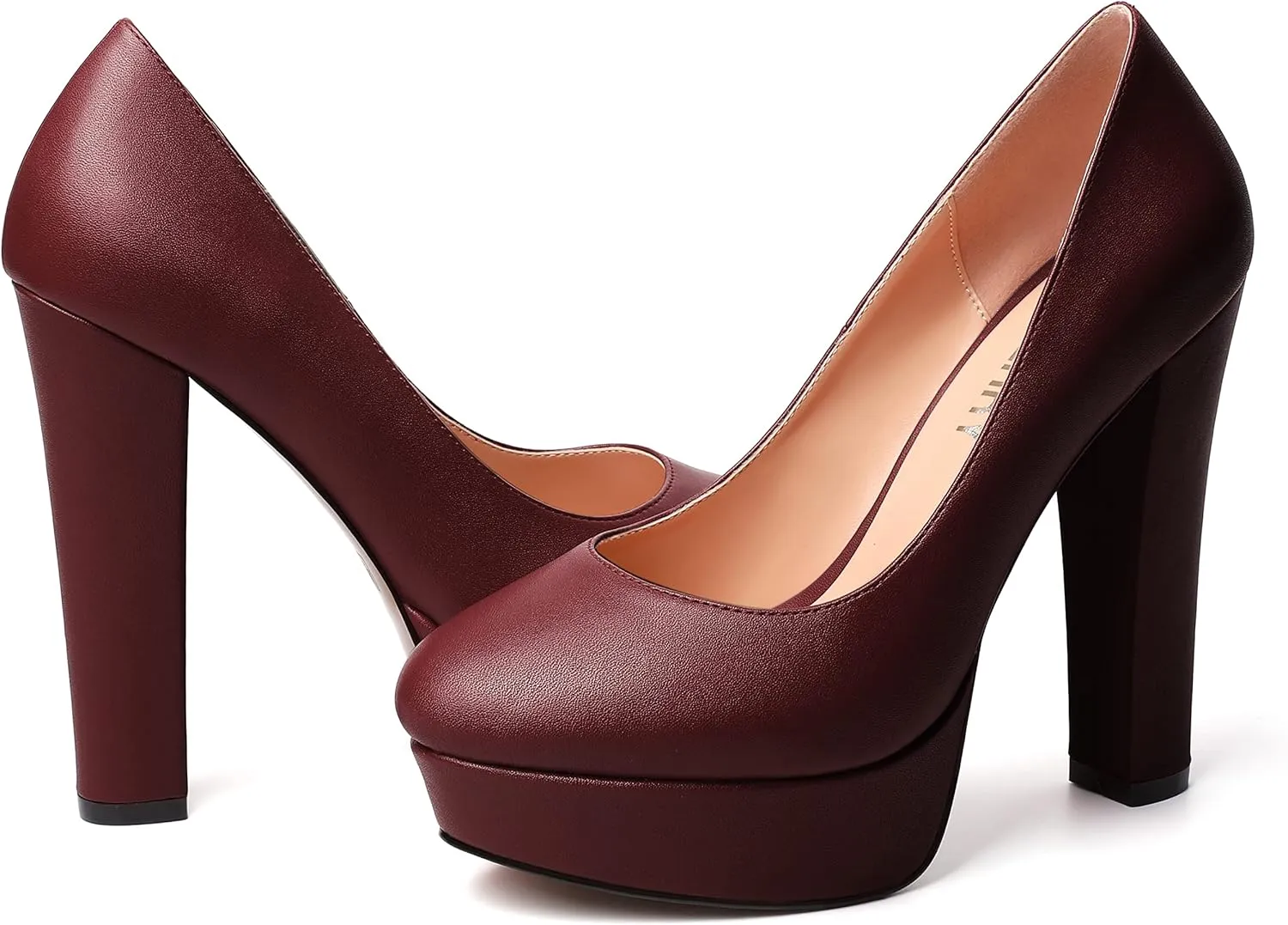 SKYSTERRY Womens Platform Dress Wedding Slip On Matte Round Toe Block High Heel Pumps Shoes 5 Inch