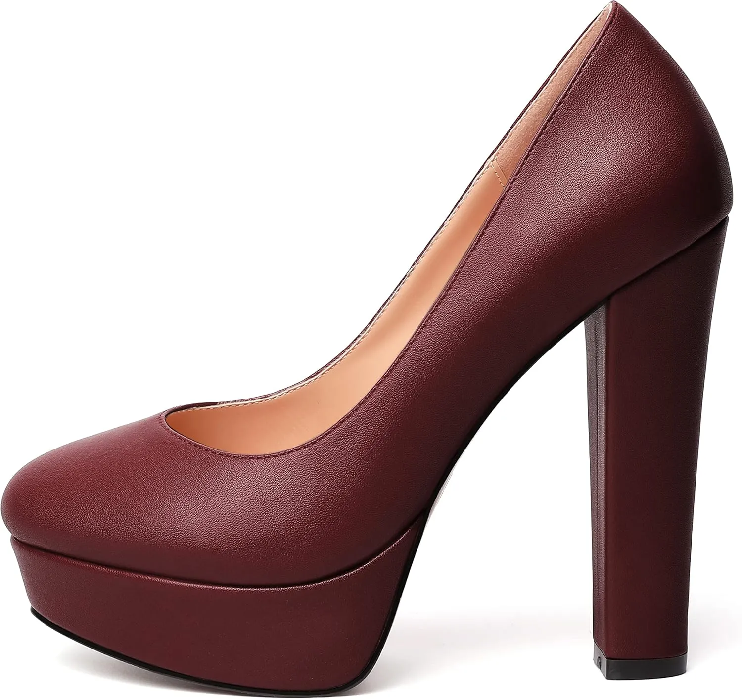 SKYSTERRY Womens Platform Dress Wedding Slip On Matte Round Toe Block High Heel Pumps Shoes 5 Inch