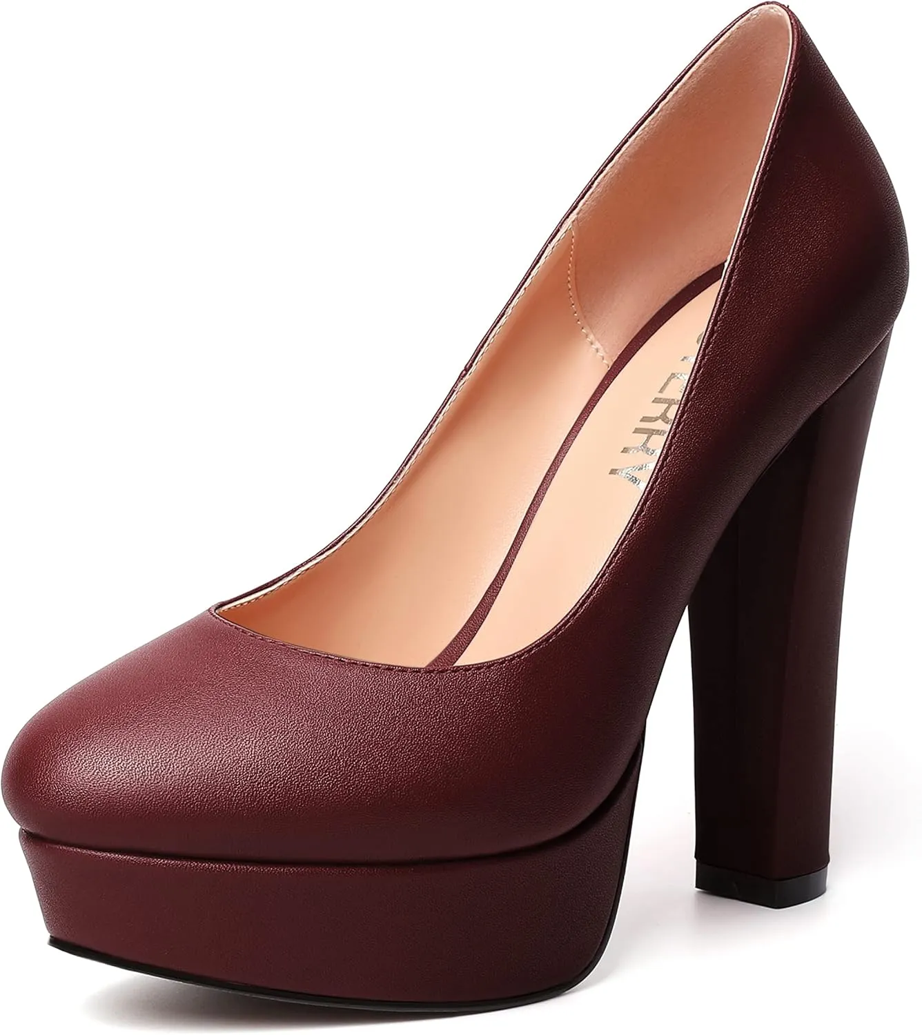 SKYSTERRY Womens Platform Dress Wedding Slip On Matte Round Toe Block High Heel Pumps Shoes 5 Inch