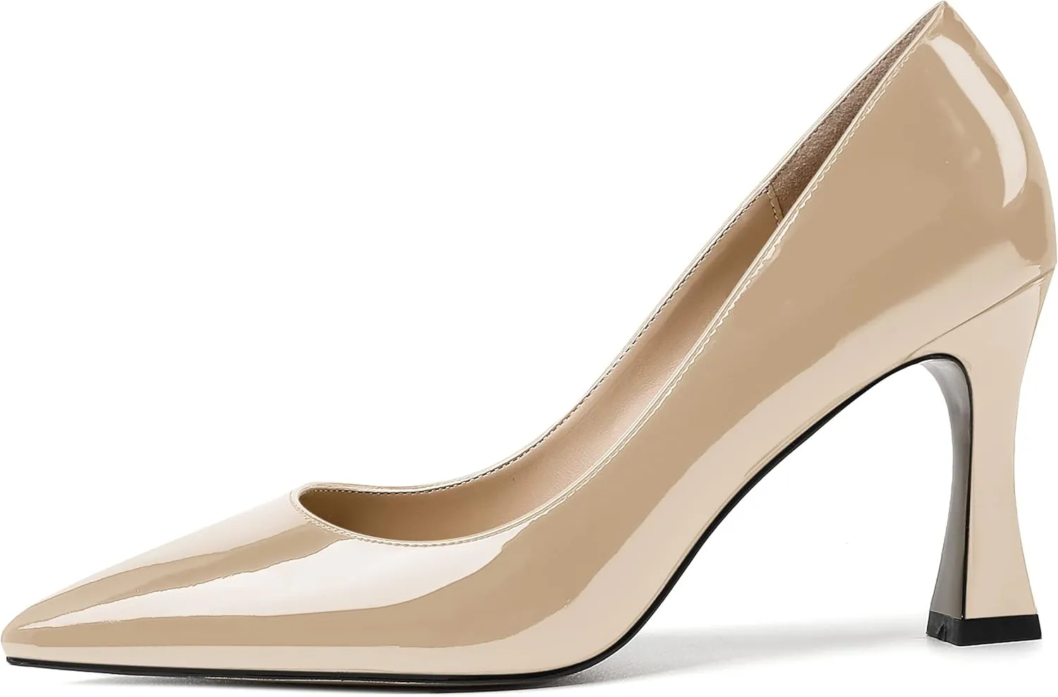 SKYSTERRY Women's Slip On Casual Patent Pointed Toe Office Spool High Heel Pumps Shoes 3.3 Inch