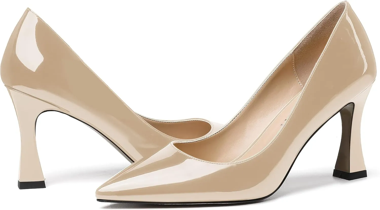 SKYSTERRY Women's Slip On Casual Patent Pointed Toe Office Spool High Heel Pumps Shoes 3.3 Inch