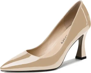 SKYSTERRY Women's Slip On Casual Patent Pointed Toe Office Spool High Heel Pumps Shoes 3.3 Inch