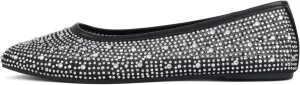 Soda Domina ~ Women Round Toe Rhinestone Mesh Ballet Flat