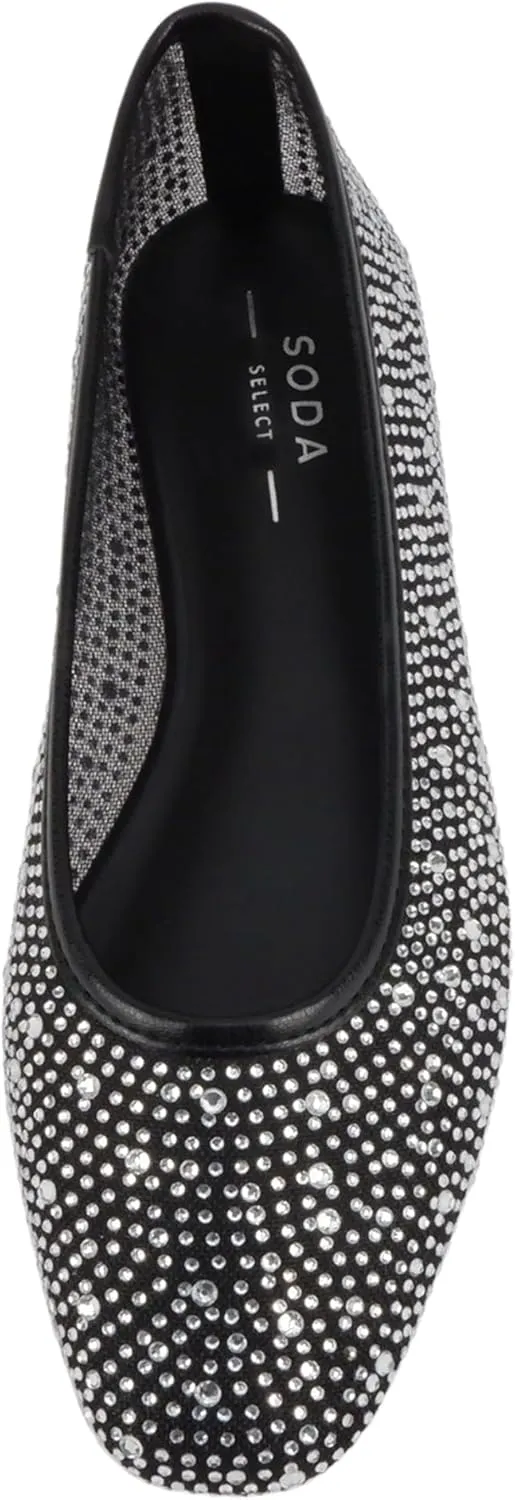 Soda Domina ~ Women Round Toe Rhinestone Mesh Ballet Flat