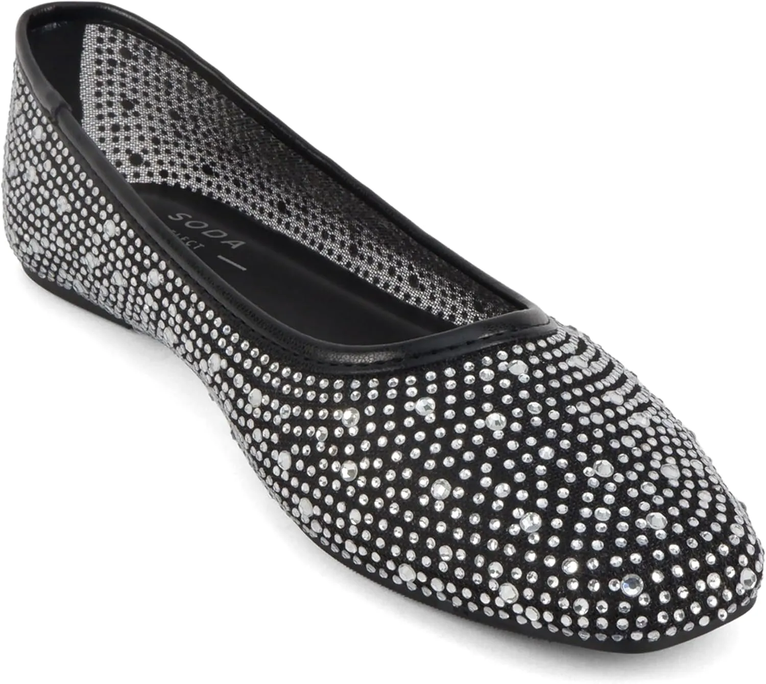 Soda Domina ~ Women Round Toe Rhinestone Mesh Ballet Flat