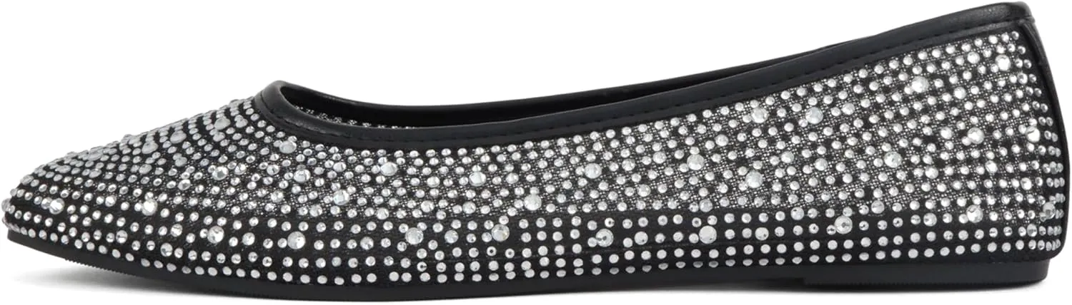 Soda Domina ~ Women Round Toe Rhinestone Mesh Ballet Flat