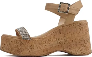 Soda “FRAYA” ~ Women Open Square Toe Platform Flatform Rhinestone Single Band Ankle Strap Wedge Sandal