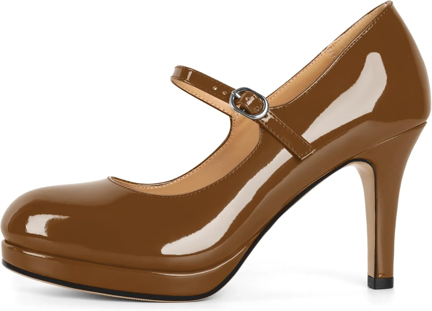 Soireelady Women's Platform Mary Jane Pumps Closed Round Toe Ankle Strap Stiletto High Heels Dress Shoes 3.5 Inches