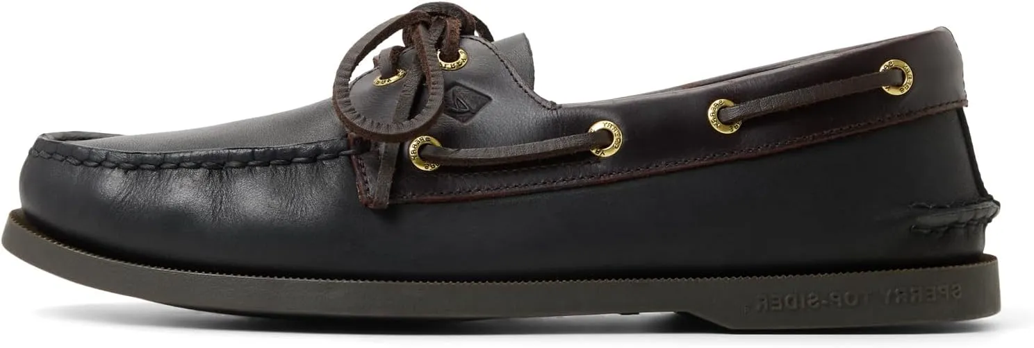 Sperry Men's Authentic Original 2-Eye Boat Shoe, Black/Amaretto, 12 Wide
