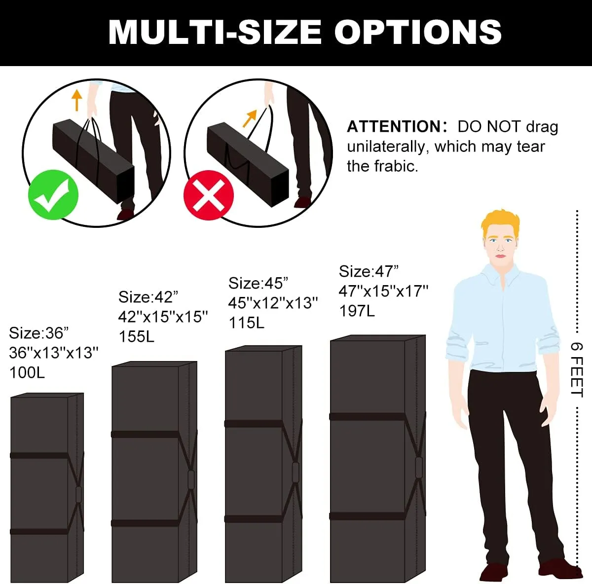 Sports Duffle Bag - Extra Large Travel Duffel Luggage Bag with Upgrade Zipper, Sturdy & Water Resistant, Black (Black 47inch 2Pack)