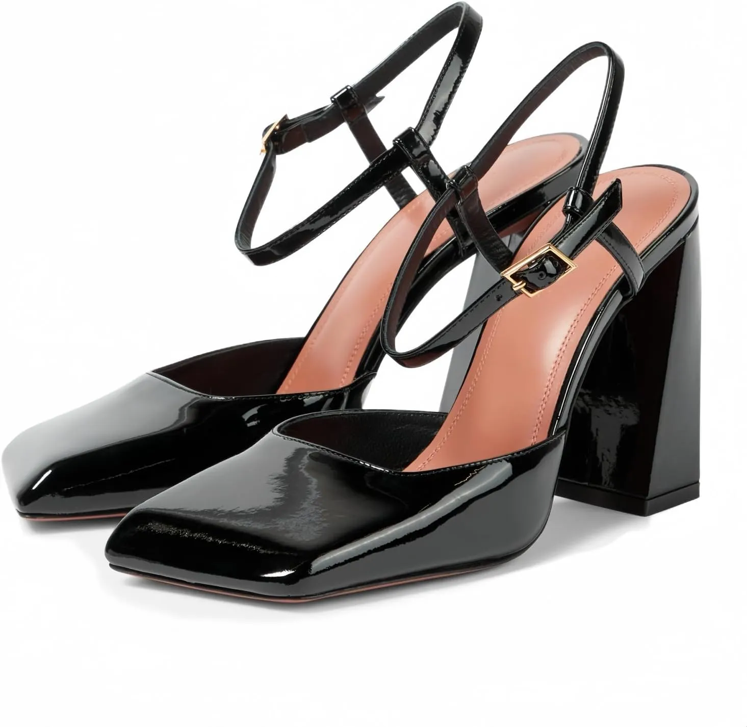 Square Closed Toe Satin Pumps Shoes for Women,Chunky High Heel Adjustable Buckle Block with Ankle Strap Heel Sandals Slip On Mary Janes Pumps Fashion Dress Office Evening Party Bride Wedding Shoes