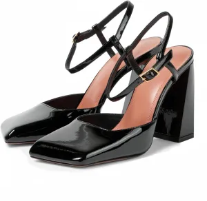 Square Closed Toe Satin Pumps Shoes for Women,Chunky High Heel Adjustable Buckle Block with Ankle Strap Heel Sandals Slip On Mary Janes Pumps Fashion Dress Office Evening Party Bride Wedding Shoes