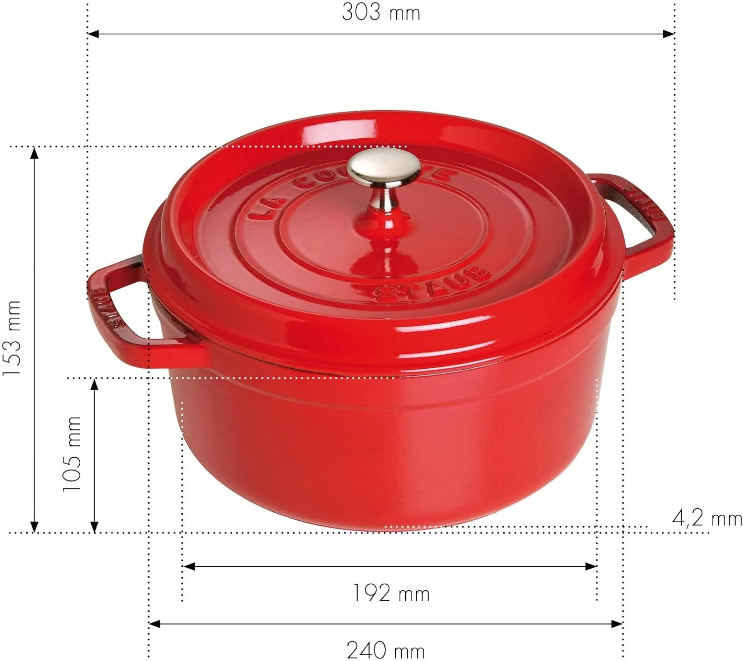 Staub 4 Qt. Round Cocotte-cherry Red