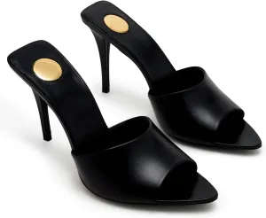 Stiletto High Heel Mules for Women Open Peep Pointed Toe Heeled Sandals Patent Leather Slip On Slingback Mule Dress Party Pumps
