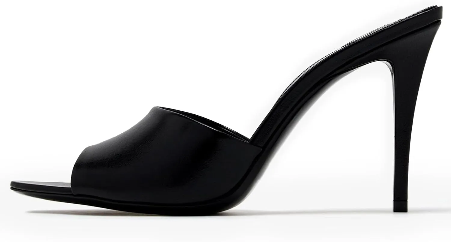 Stiletto High Heel Mules for Women Open Peep Pointed Toe Heeled Sandals Patent Leather Slip On Slingback Mule Dress Party Pumps