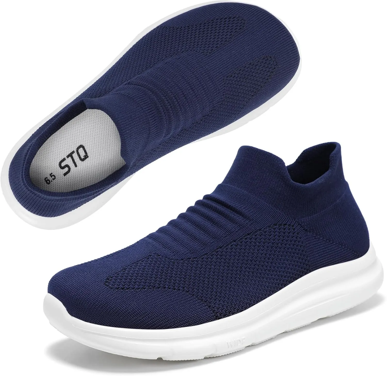 STQ Wide Toe Box Walking Shoes Women : Sock Orthopedic Slip On Shoe, Non-Slip Comfort Mesh Diabetic Sneakers for Plantar Fasciitis Relief, Bunions