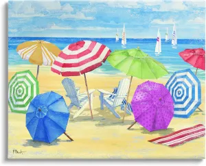 Stupell Industries Umbrella Coast Vibrant Beach Landscape Canvas Wall Art, Design by Paul Brent