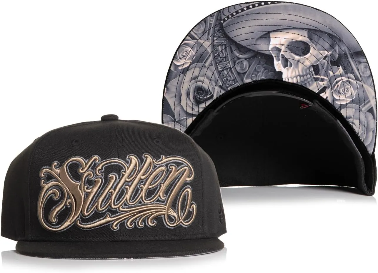 Sullen Sicarios Tattoo Lifestyle Graphic Snapback Flat Bill Hat Black