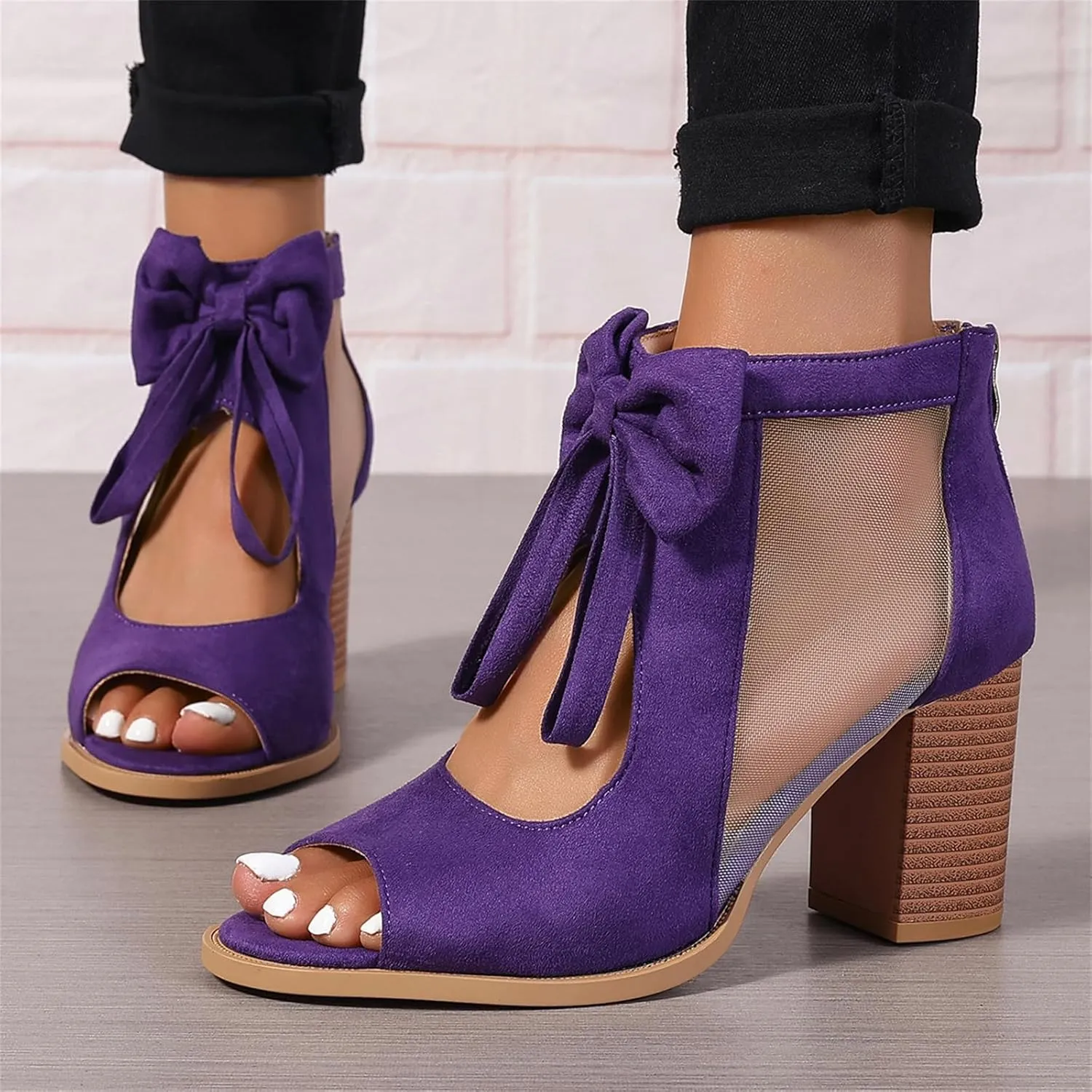 Summer Sandals for Women 2025 Ankle Strap Chunky High Heel Sandals Fashion Bow Fish Mouth Open Toe Sandal Breathable Backless Slingback Dress Shoes Comfortable Dress Booties