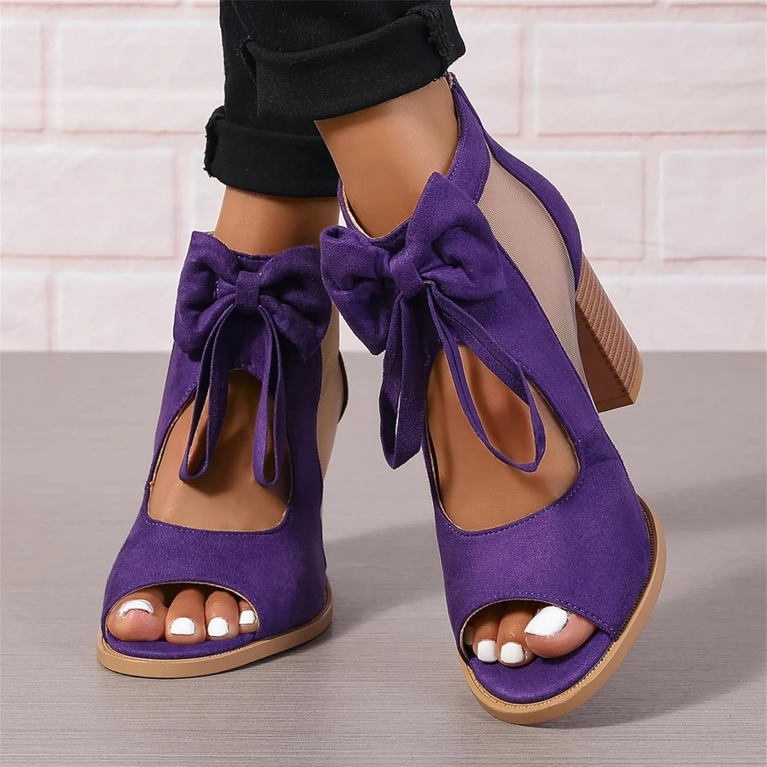 Summer Sandals for Women 2025 Ankle Strap Chunky High Heel Sandals Fashion Bow Fish Mouth Open Toe Sandal Breathable Backless Slingback Dress Shoes Comfortable Dress Booties