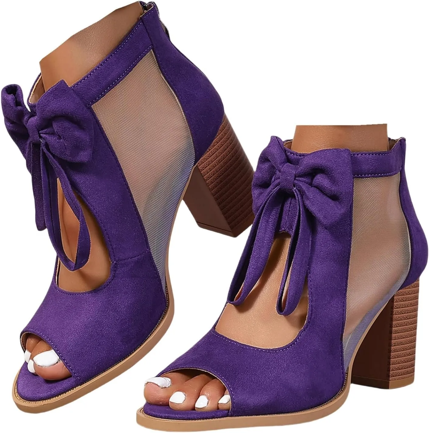 Summer Sandals for Women 2025 Ankle Strap Chunky High Heel Sandals Fashion Bow Fish Mouth Open Toe Sandal Breathable Backless Slingback Dress Shoes Comfortable Dress Booties