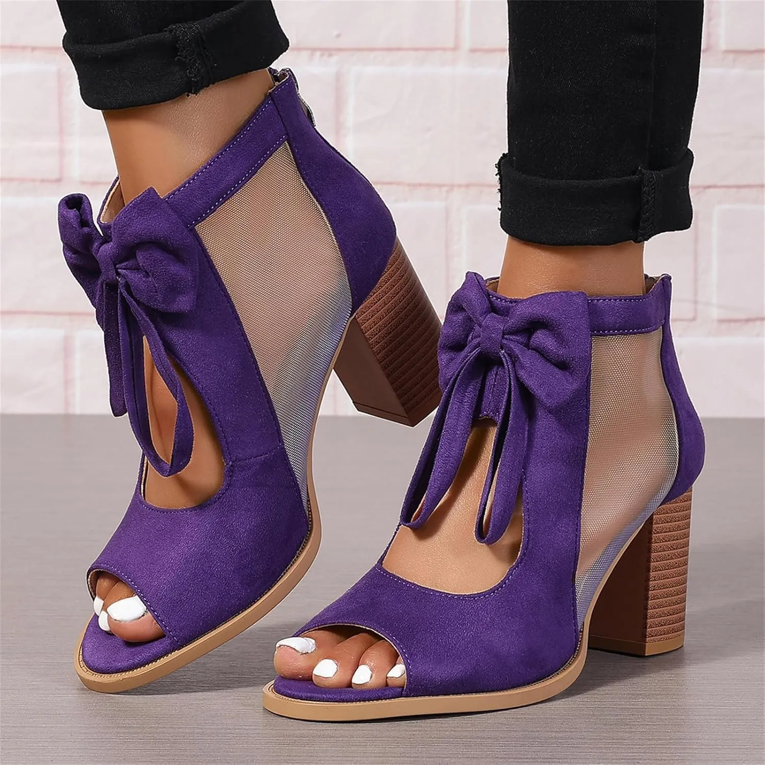 Summer Sandals for Women 2025 Ankle Strap Chunky High Heel Sandals Fashion Bow Fish Mouth Open Toe Sandal Breathable Backless Slingback Dress Shoes Comfortable Dress Booties