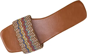 Summer Sandals for Women Women's Summer Colorful Woven Fabric Decorated Line Slippers Outdoor Casual Fashion Slippers