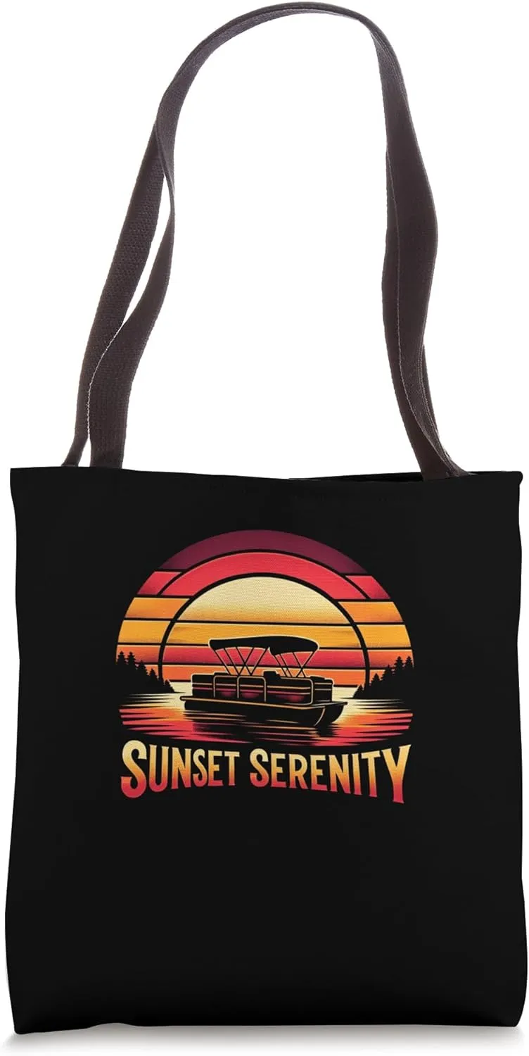 Sunset Serenity River Floating Pontoon Boat Tote Bag