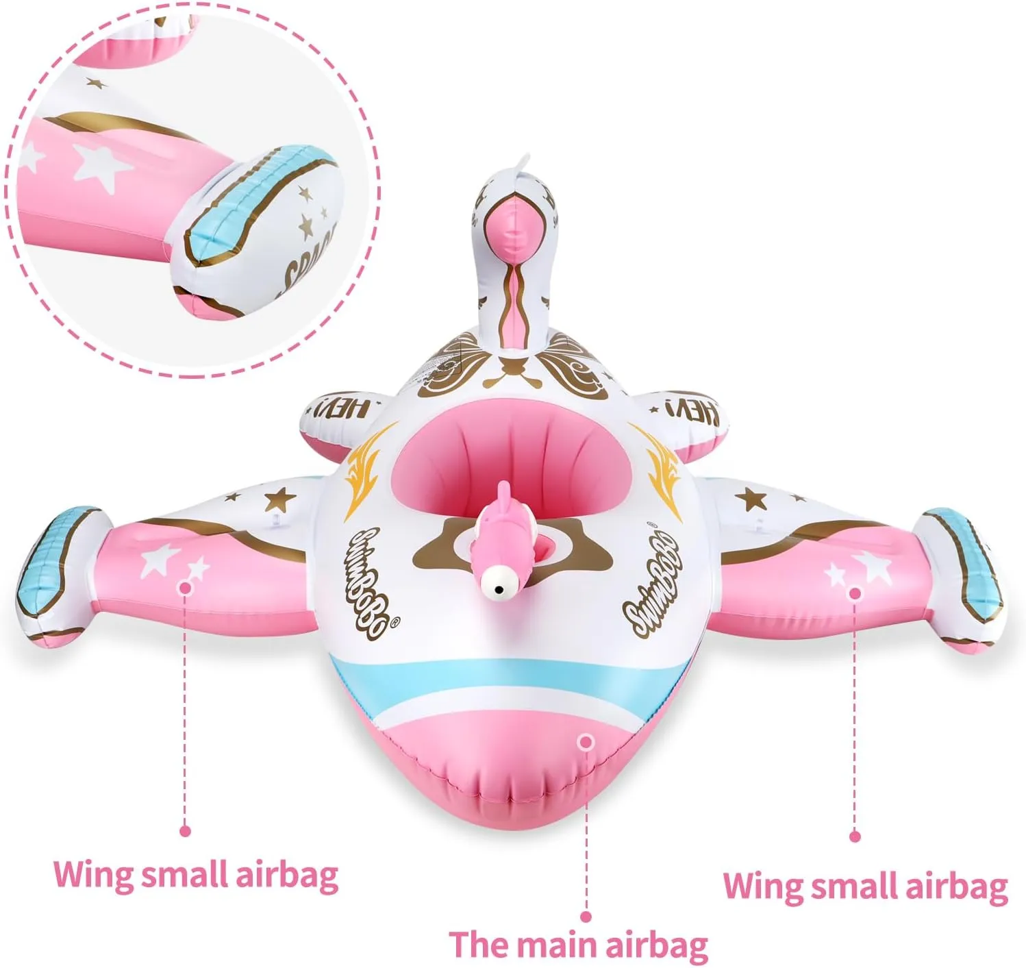 Swimbobo Toddler Pool Float with Seat Boat Inflatable Ride-on Airplane Pirates Sharks Car for Kids Outdoor Toys
