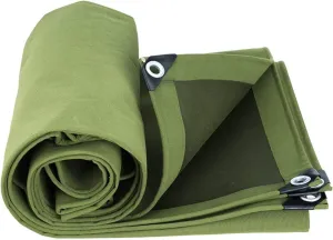 Tarpaulin, Waterproof Heavy-Duty Green Tarp Premium Quality Canvas Cover ，Canvas Tarp with Grommets，Tear-Resistant, UV-Resistant Camping Tarp,8x12m