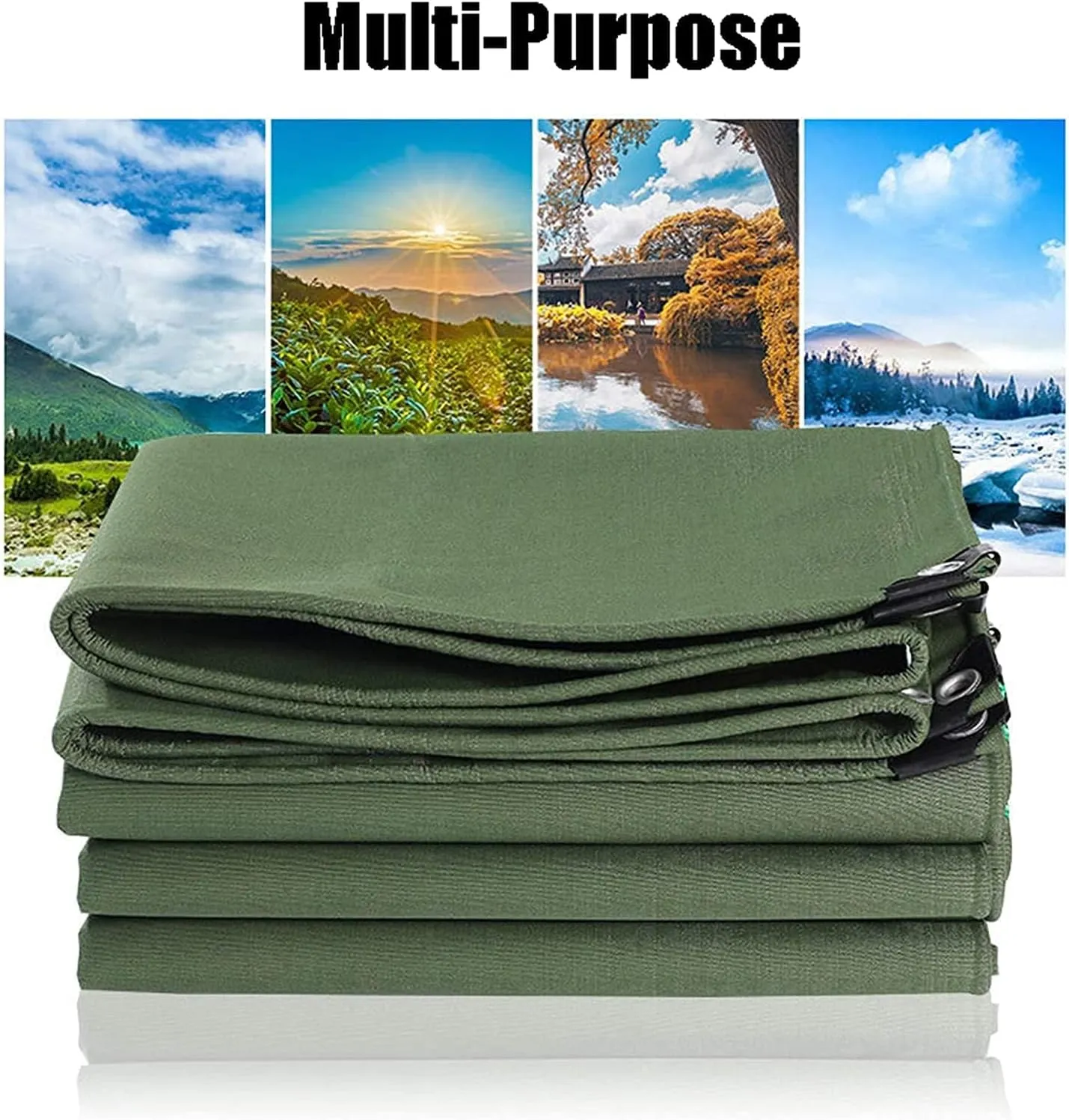 Tarpaulin, Waterproof Heavy-Duty Green Tarp Premium Quality Canvas Cover ，Canvas Tarp with Grommets，Tear-Resistant, UV-Resistant Camping Tarp,8x12m