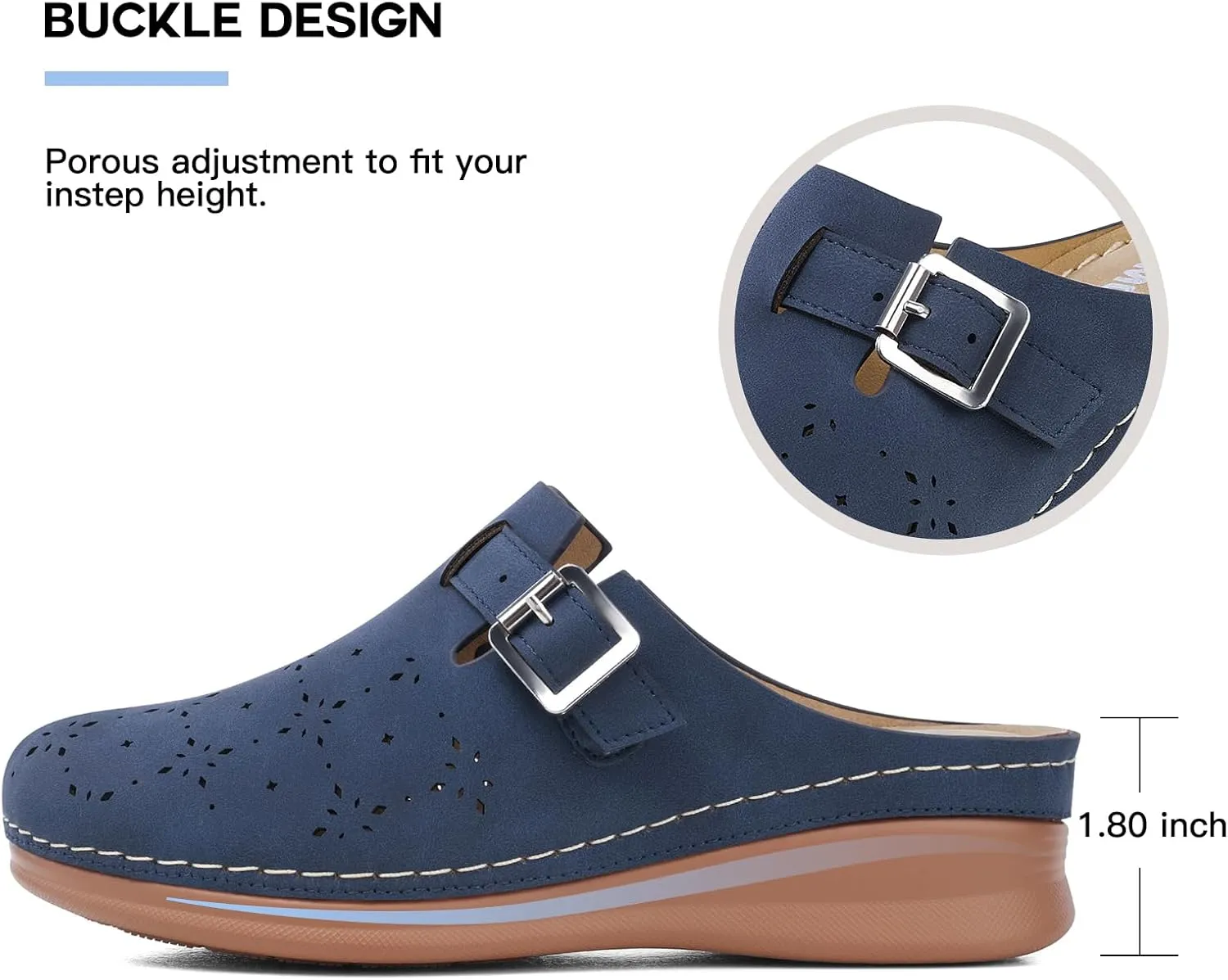 TEMOFON Clogs for Women Mules Shoes: Comfortable Arch Support Closed Toe Sandals Backless Low Wedge Slip on Shoes