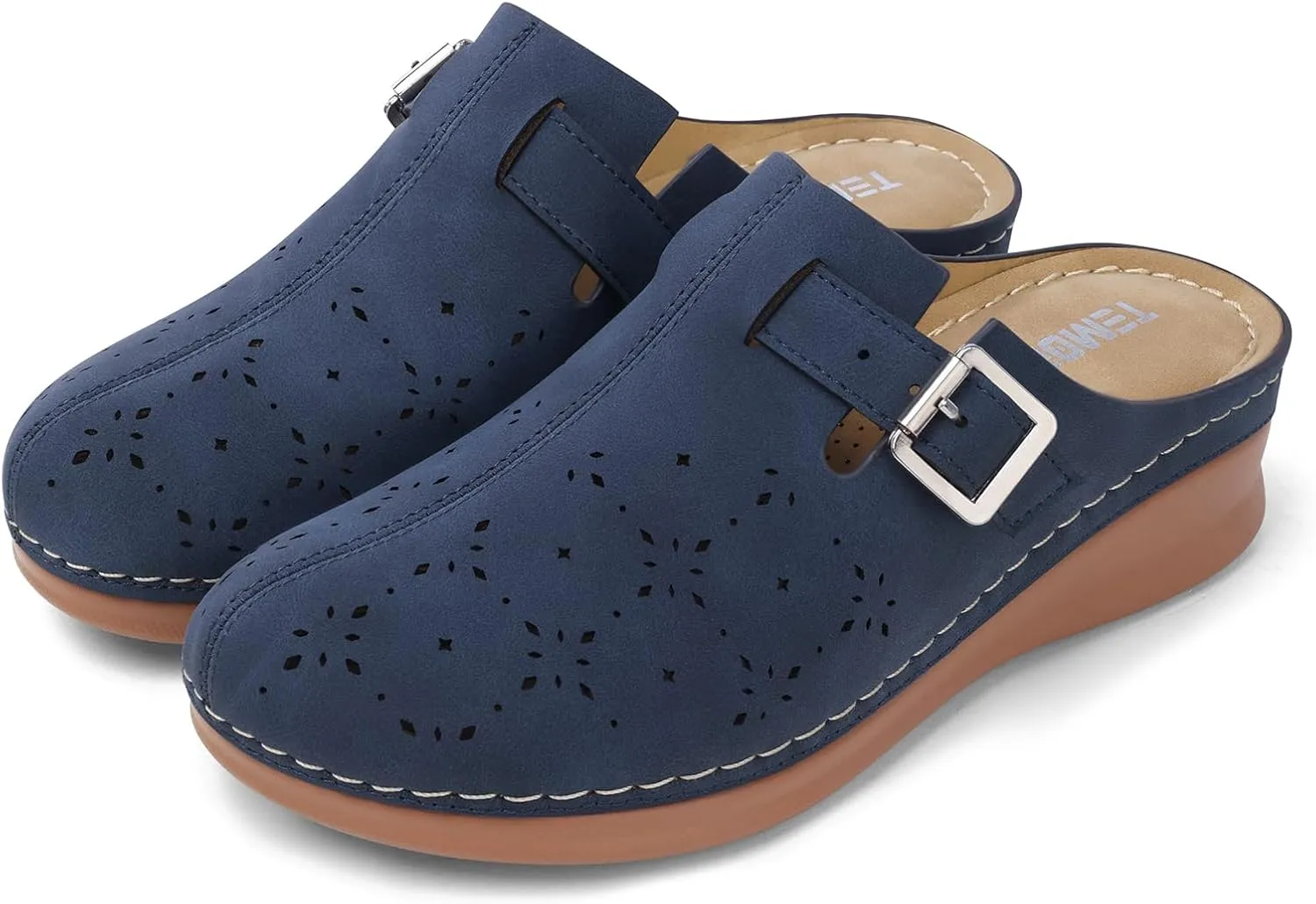 TEMOFON Clogs for Women Mules Shoes: Comfortable Arch Support Closed Toe Sandals Backless Low Wedge Slip on Shoes