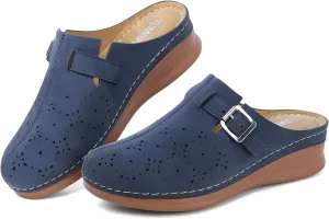 TEMOFON Clogs for Women Mules Shoes: Comfortable Arch Support Closed Toe Sandals Backless Low Wedge Slip on Shoes