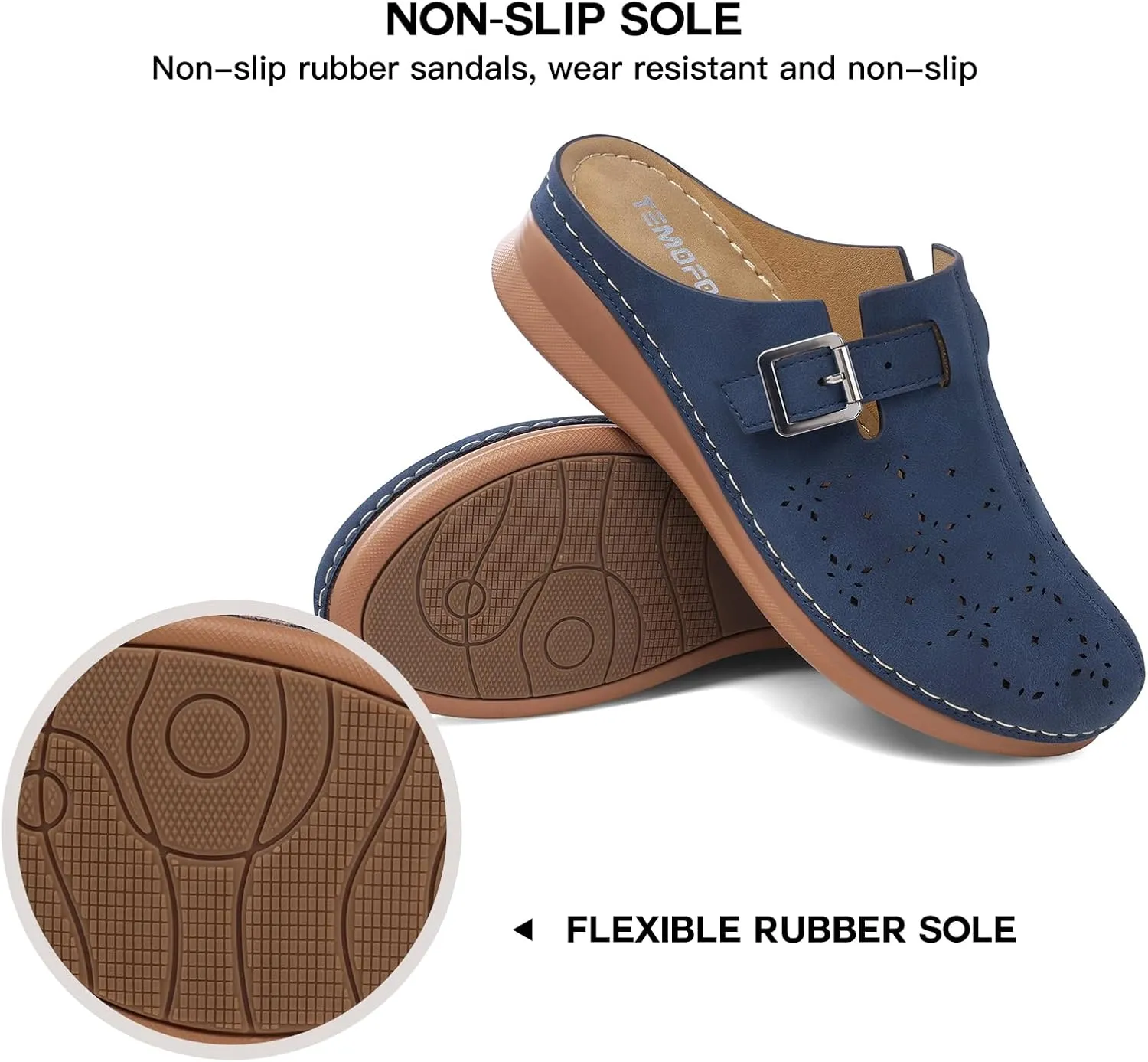 TEMOFON Clogs for Women Mules Shoes: Comfortable Arch Support Closed Toe Sandals Backless Low Wedge Slip on Shoes