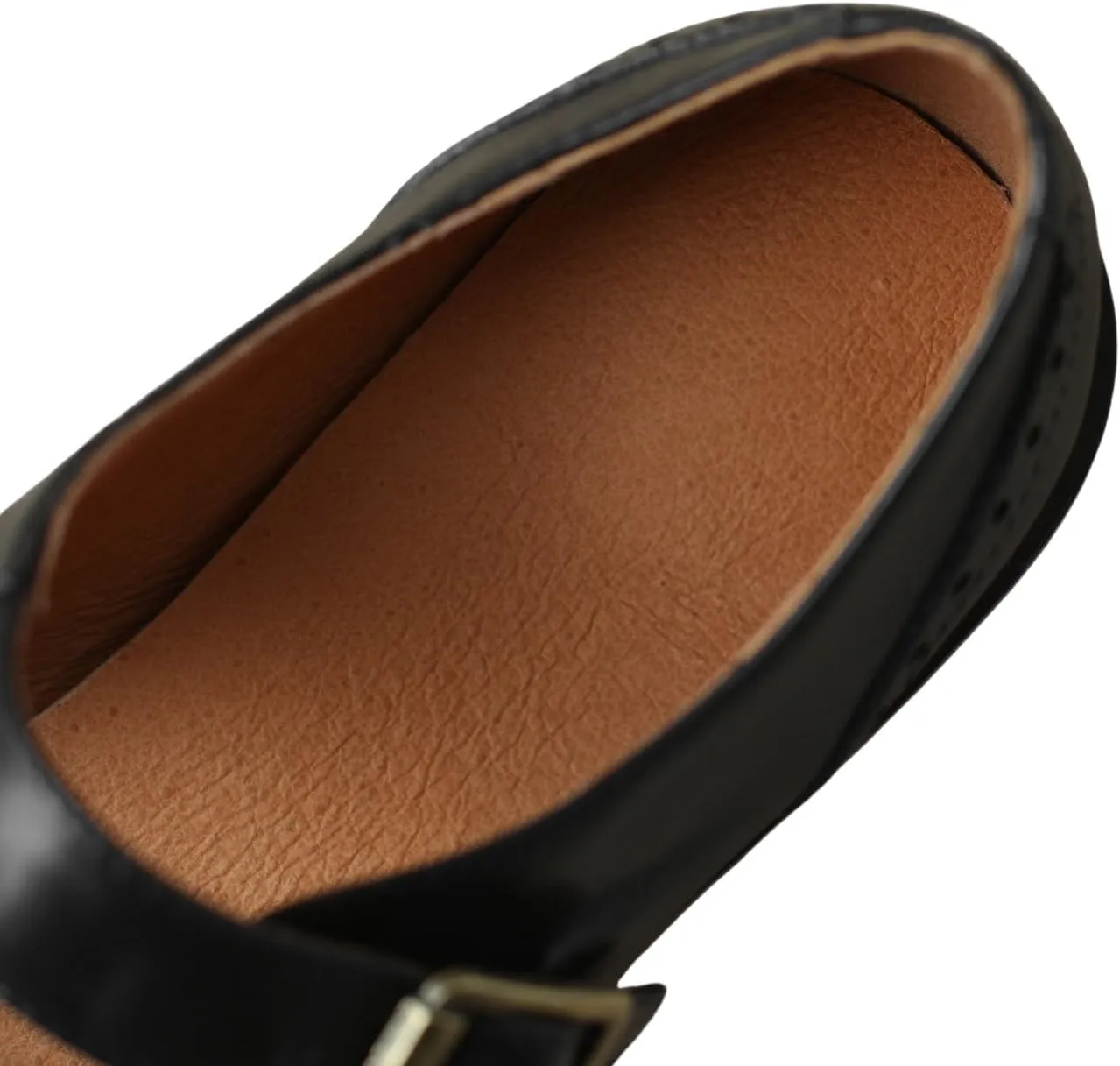 TinaCus Genuine Leather Handmade Round Toe Strap Buckle Women's Retro Flat Shoes