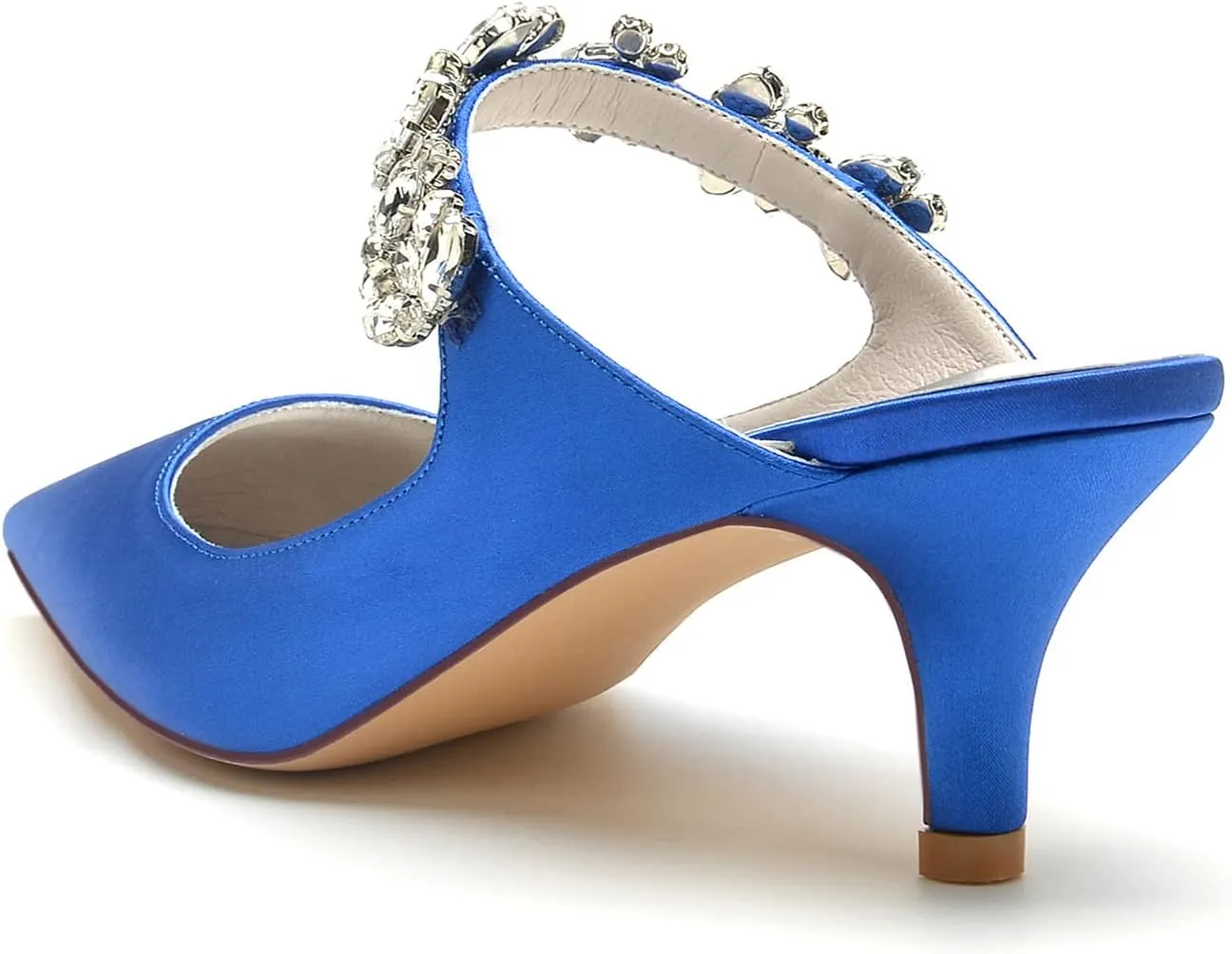 TNXZ Women Kitten Low Heel Pointed Toe Sandals Mules Shoes Satin Slingback Slip-on Pumps 2.5 Inches Heels Party Dress