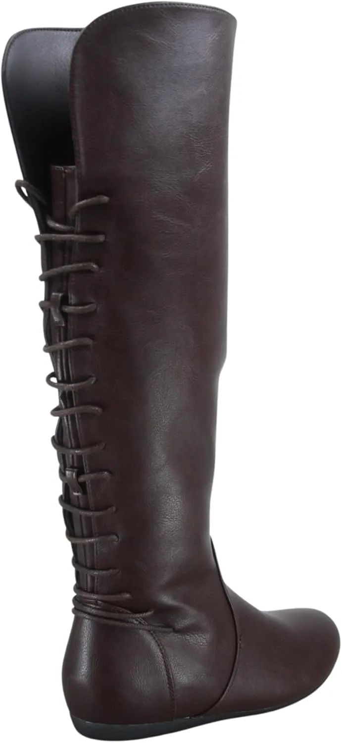 TOP Moda Night-76 Women's Mid Calf Round Toe Buckle Slouched Flat Boots