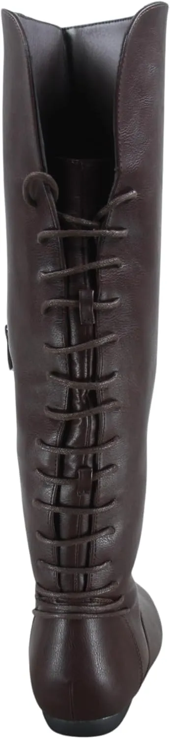 TOP Moda Night-76 Women's Mid Calf Round Toe Buckle Slouched Flat Boots