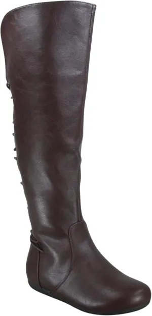 TOP Moda Night-76 Women's Mid Calf Round Toe Buckle Slouched Flat Boots