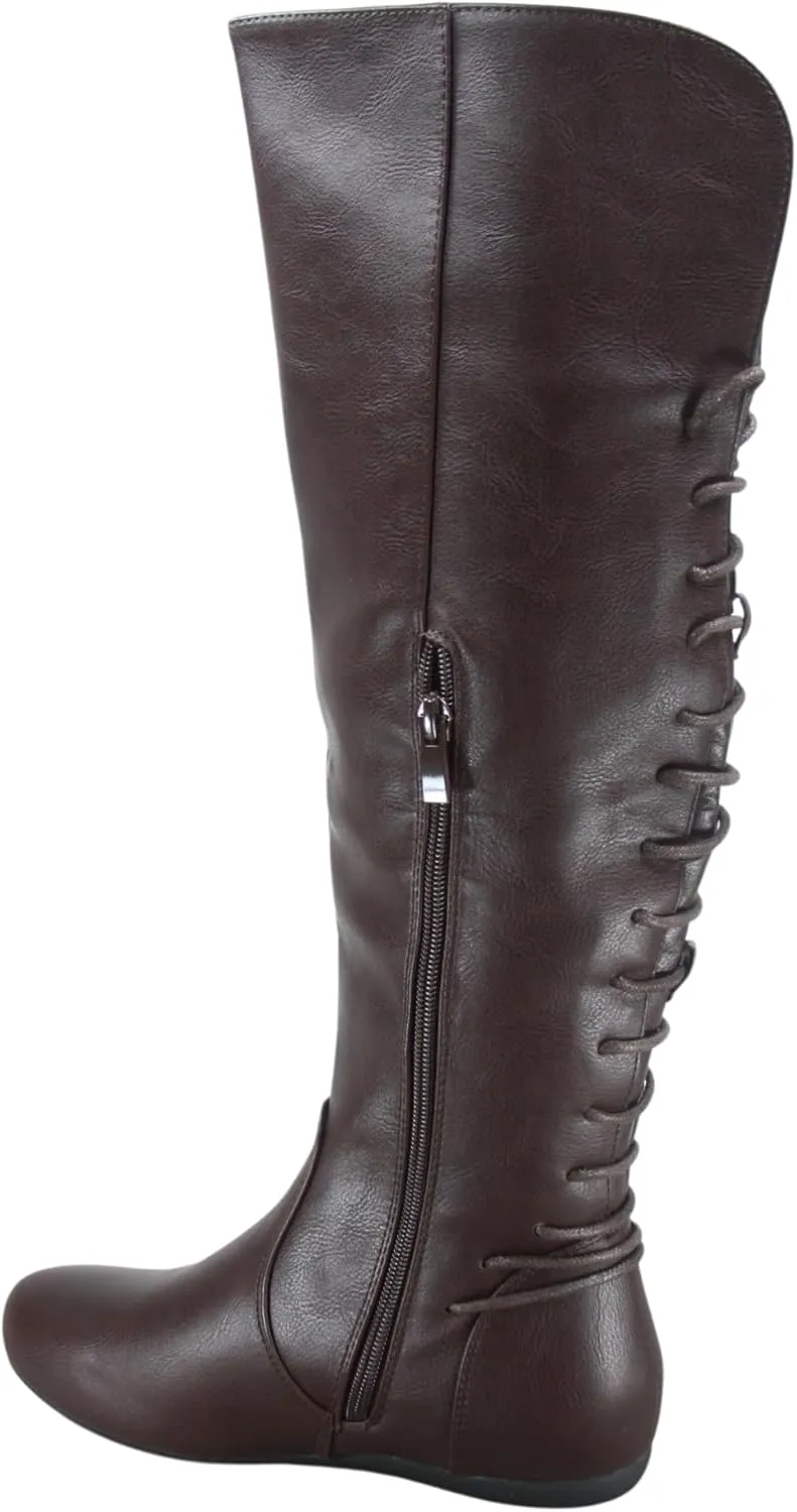 TOP Moda Night-76 Women's Mid Calf Round Toe Buckle Slouched Flat Boots