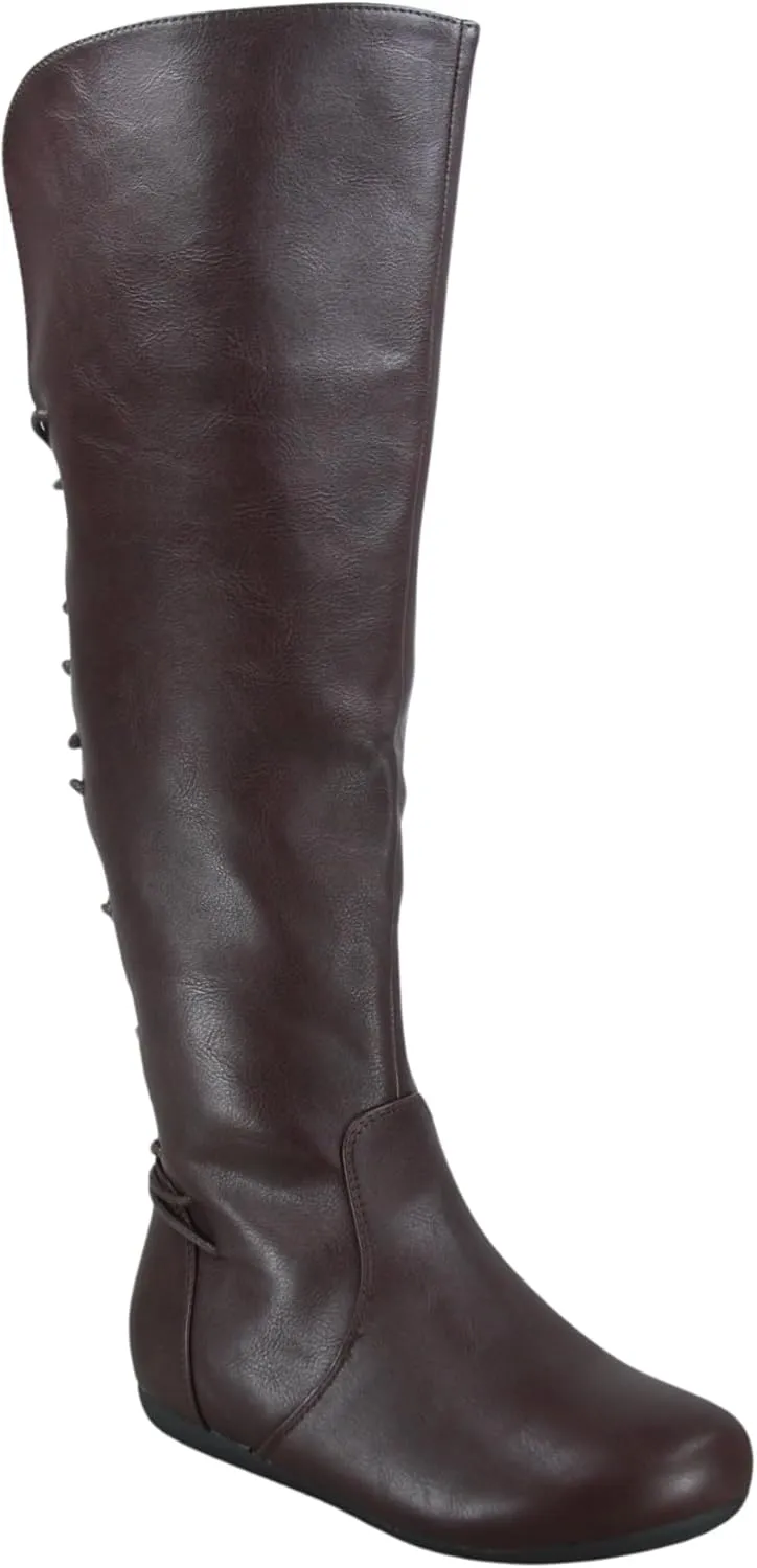 TOP Moda Night-76 Women's Mid Calf Round Toe Buckle Slouched Flat Boots