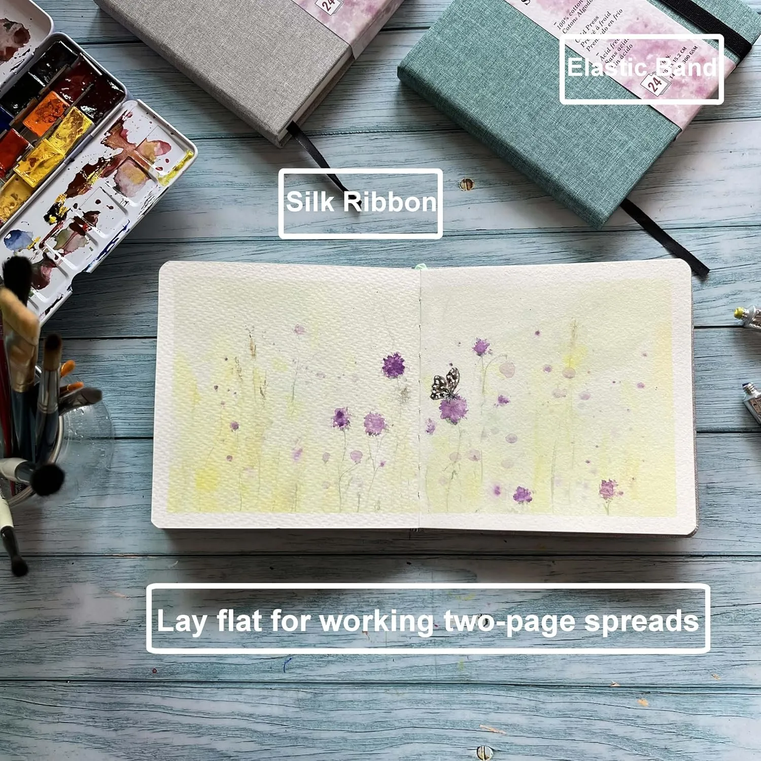 tumuarta Watercolor Sketchbook, 7.5x5, 140 LB, 300GSM, 100% Cotton Paper, Cold Press, 24 Sheets,48 Pages, Watercolor Journal for Use As Travel Sketch Book and Mixed Media Pad On The Go