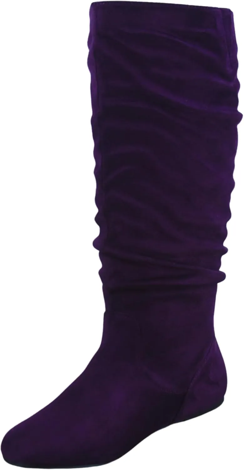 TZ Lily-01 Women's Pull Up Closed Round Toe Flat Heel Slouchy Mid-Calf Casual Boots