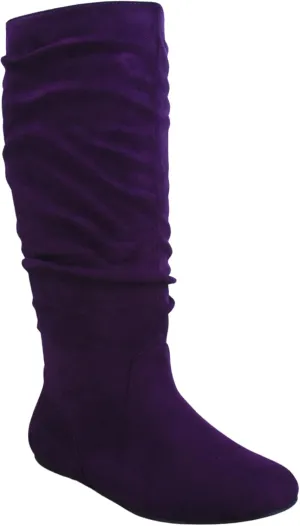 TZ Lily-01 Women's Pull Up Closed Round Toe Flat Heel Slouchy Mid-Calf Casual Boots