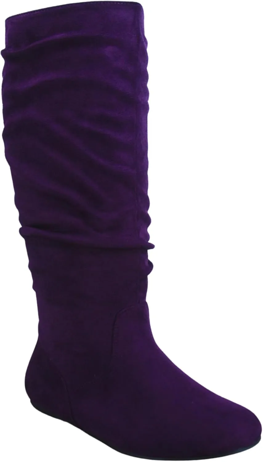 TZ Lily-01 Women's Pull Up Closed Round Toe Flat Heel Slouchy Mid-Calf Casual Boots